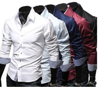  Camisas masculina de seda e algodao em cor sólida Slim fit outono / inverno 